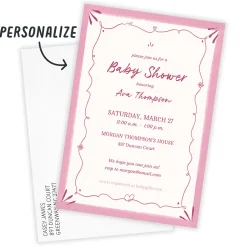 Elegant Pink Doodle Flat Baby Shower Invitation