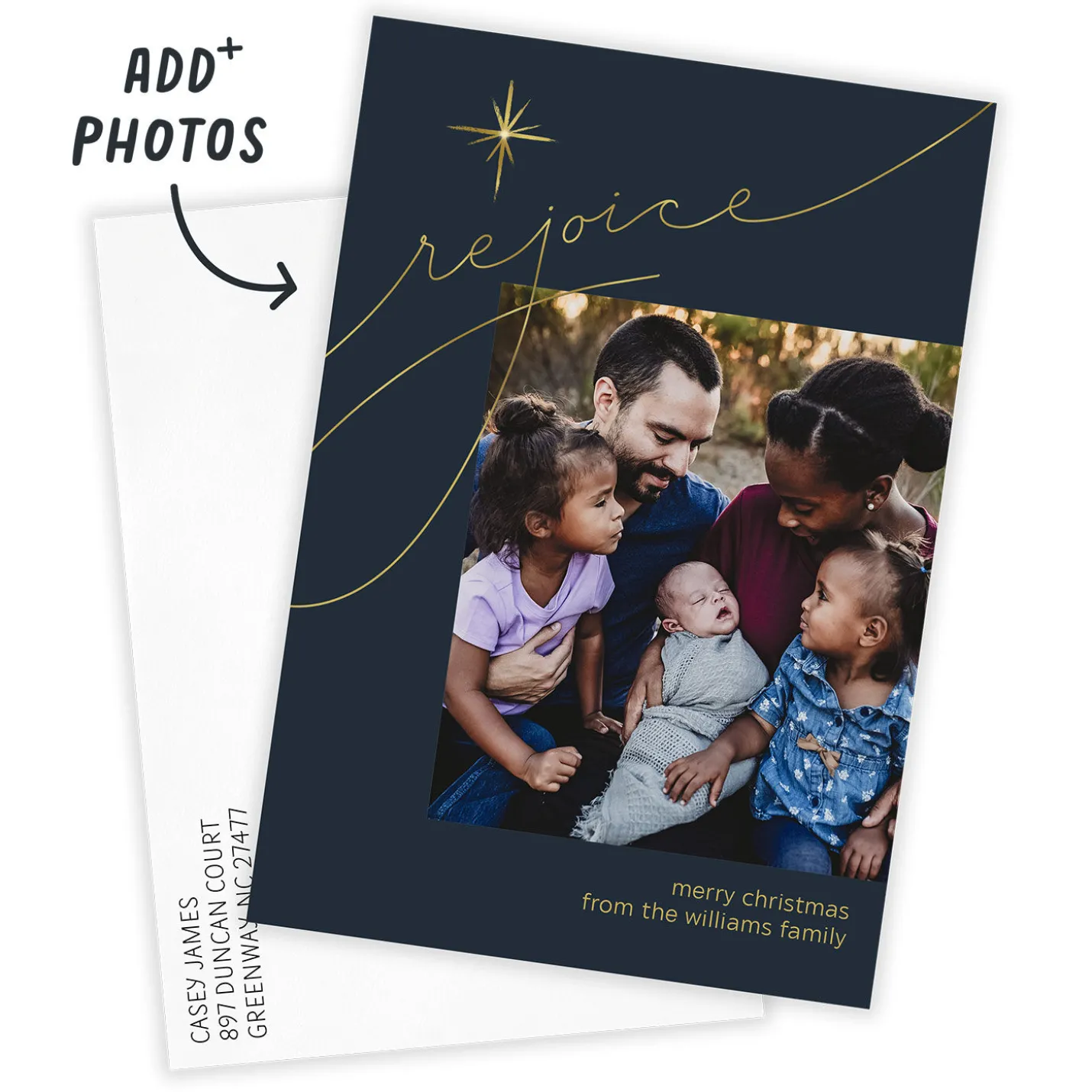 Elegant Rejoice Religious Flat Christmas Photo Card