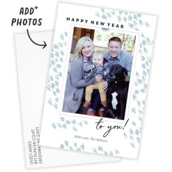 Elegant White and Blue Flat New Year Photo Card