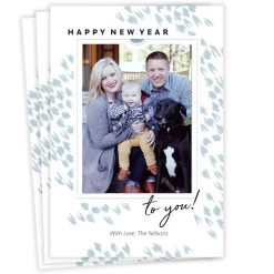 Elegant White and Blue Flat New Year Photo Card