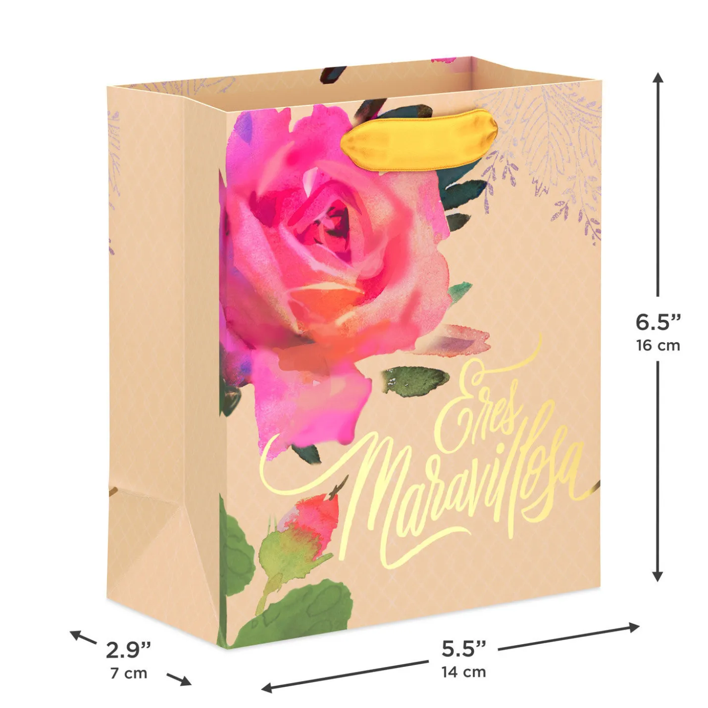 6.5" Eres Maravillosa With Watercolor Rose Small Gift Bag