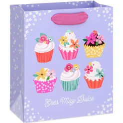 6.5" Eres Muy Dulce Cupcakes on Lavender Small Gift Bag
