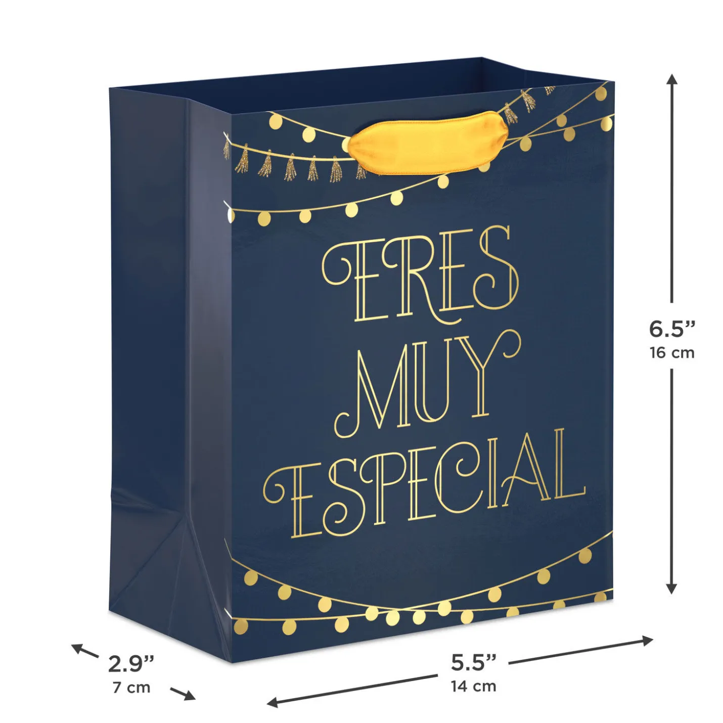 6.5" Eres Muy Especial Gold on Navy Small Gift Bag