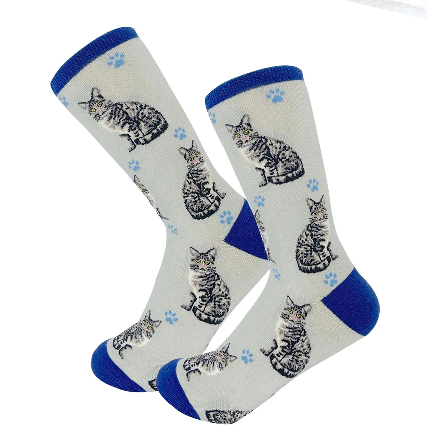 E&S Pets Silver Tabby Cat Novelty Crew Socks