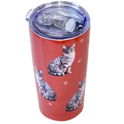 E&S Pets Silver Tabby Cat Stainless Steel Tumbler, 20 oz.