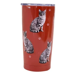 E&S Pets Silver Tabby Cat Stainless Steel Tumbler, 20 oz.