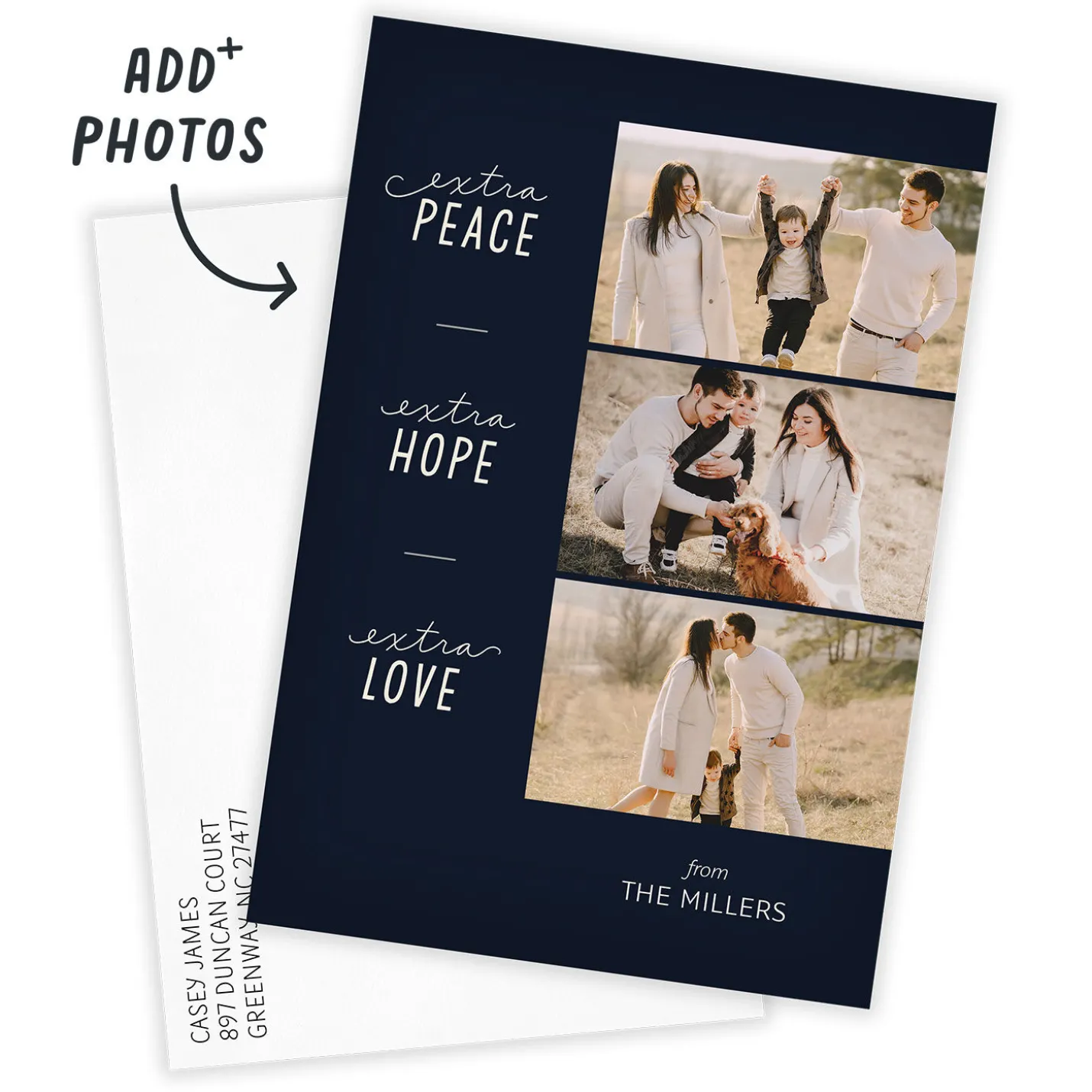 Extra Peace, Hope, Love Flat Holiday Photo Card