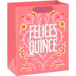 9.6" Felices Quince on Coral Medium Gift Bag