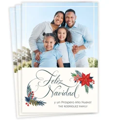 Feliz Navidad Poinsettia Spanish-Language Flat Christmas Photo Card