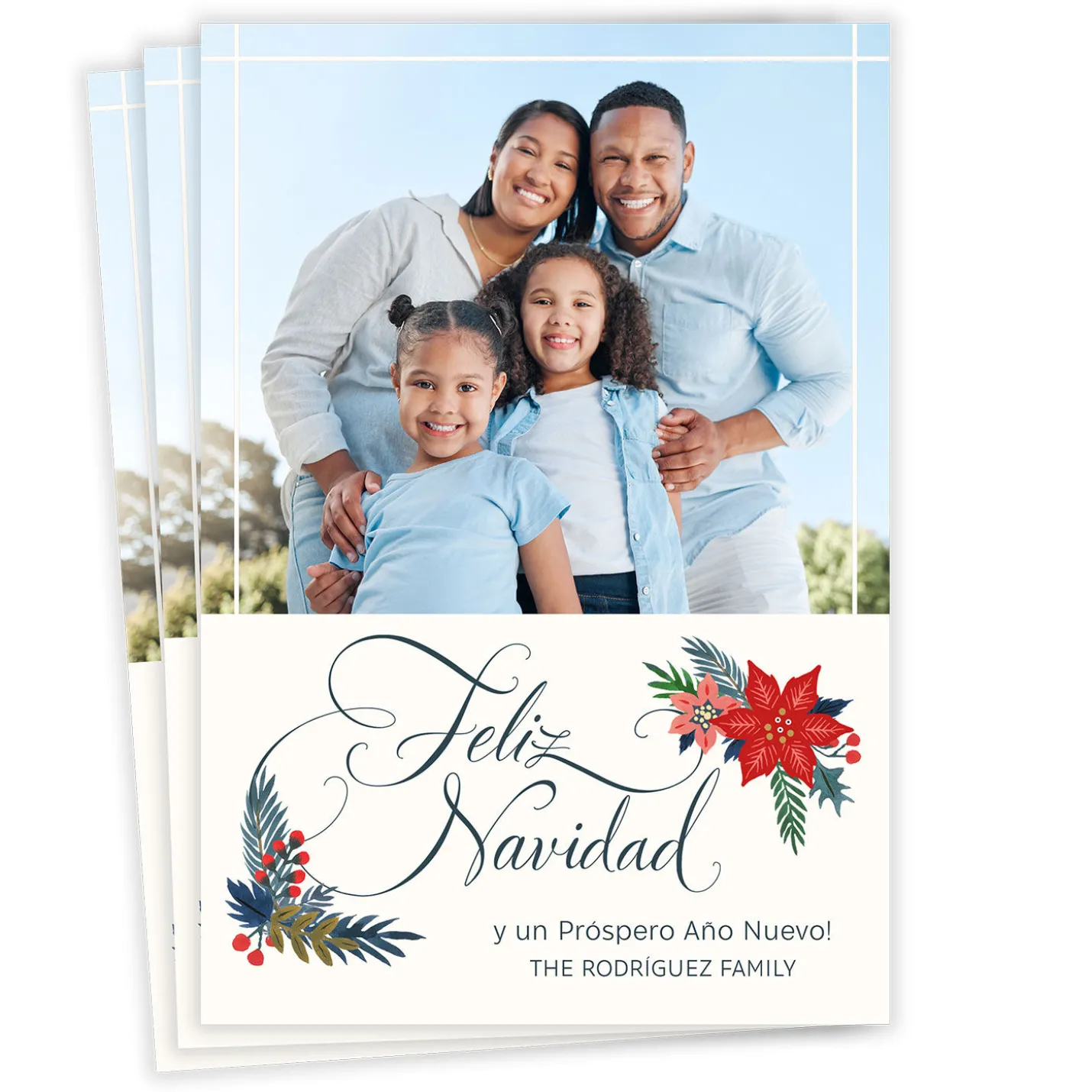 Feliz Navidad Poinsettia Spanish-Language Flat Christmas Photo Card