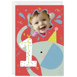 Festive Elephant Custom First Birthday Card