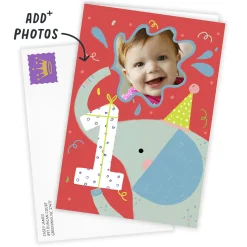 Festive Elephant Custom First Birthday Card