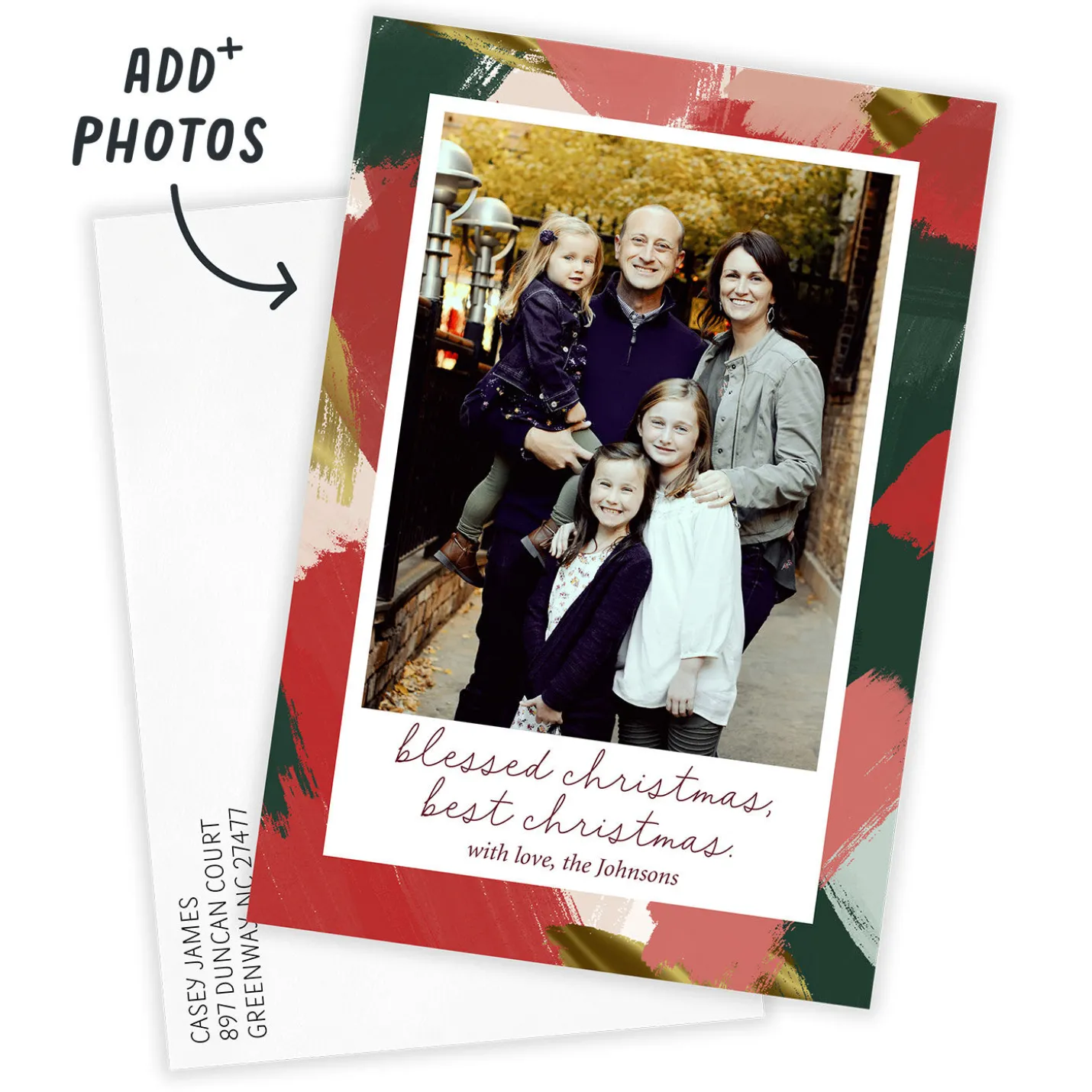 Festive Brushstrokes Flat Christmas Photo Card
