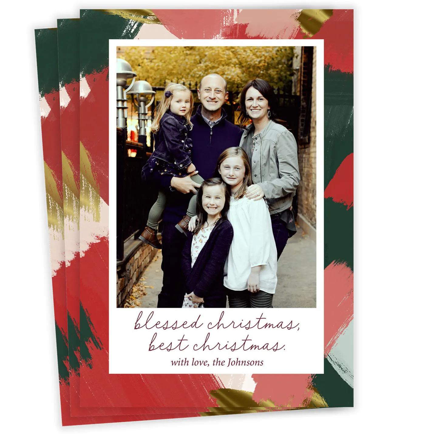 Festive Brushstrokes Flat Christmas Photo Card