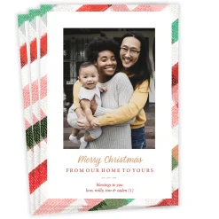 Festive Plaid Border Flat Christmas Photo Card