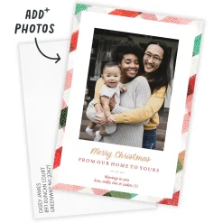 Festive Plaid Border Flat Christmas Photo Card