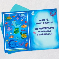 Fin-tastic Four Sharks 4th Birthday Card With Stickers