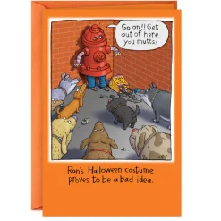 Fire Hydrant Costume and Dogs Funny Halloween Card