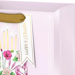9.6" Floral Birthday Cake on Pink Medium Gift Bag