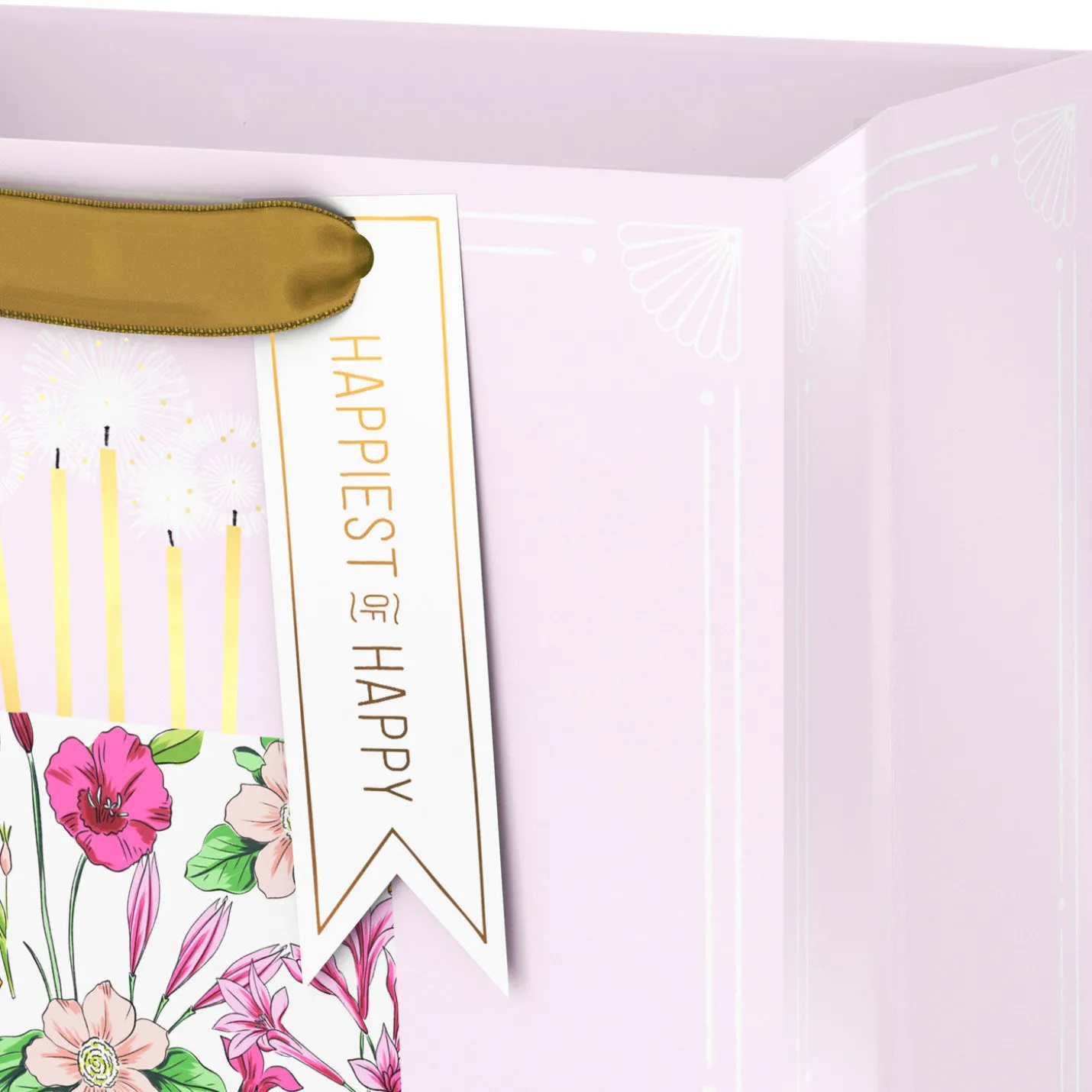 9.6" Floral Birthday Cake on Pink Medium Gift Bag