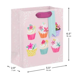 6.5" Floral Cupcakes on Pink Small Gift Bag