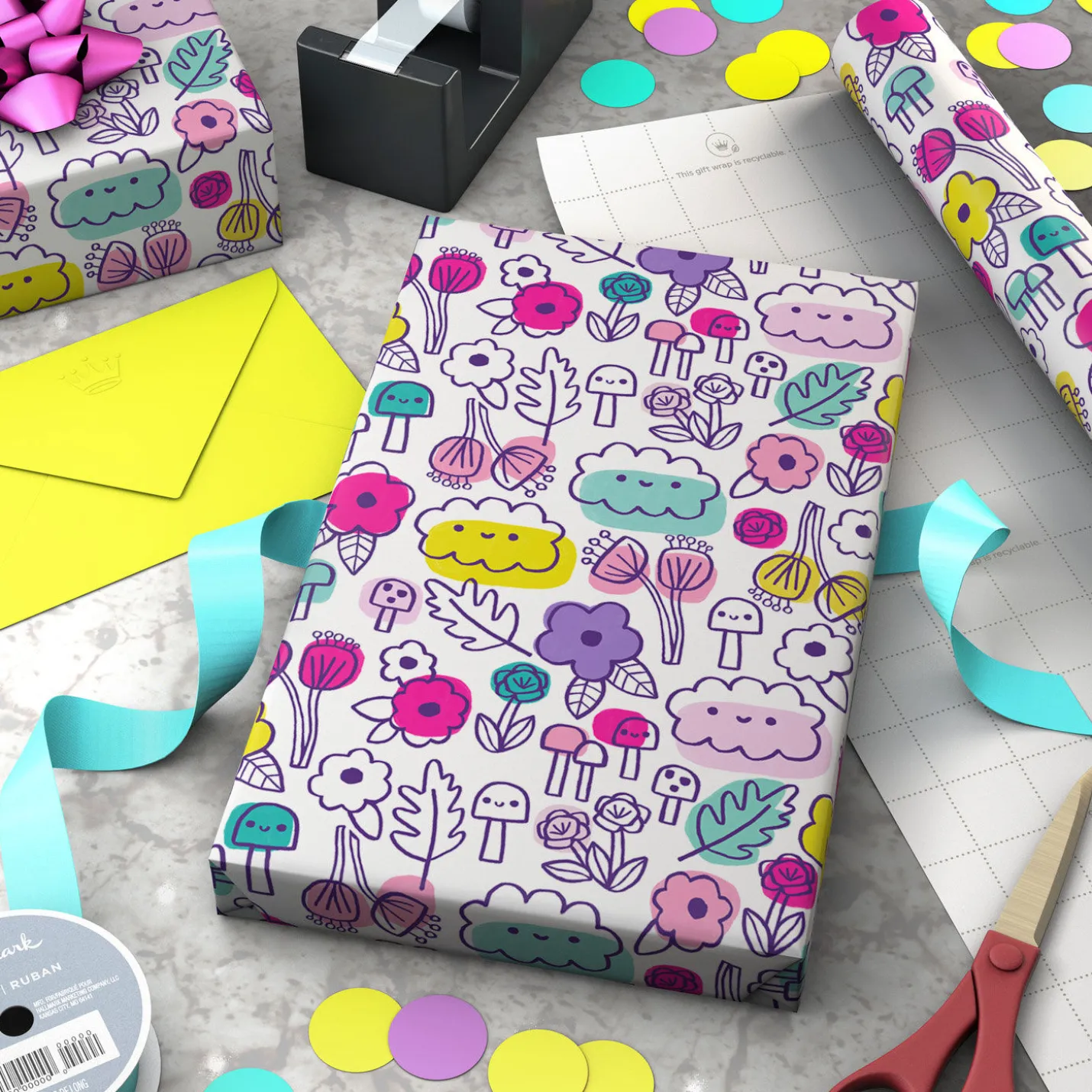 Floral Doodles Wrapping Paper, 20 sq. ft.