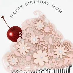 Floral Pink Cupcake Birthday Card for Mom