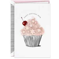 Floral Pink Cupcake Birthday Card for Mom