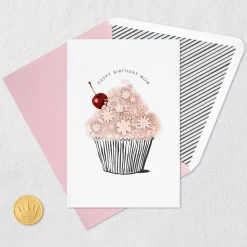 Floral Pink Cupcake Birthday Card for Mom