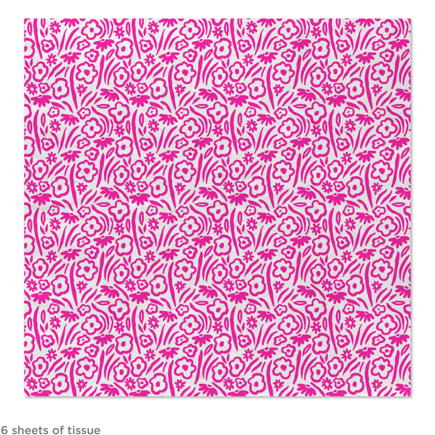 Floral Pink on White Tissue Paper, 6 Sheets