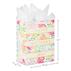 13" Floral Stripe Large Mother's Day Gift Bag With Tissue