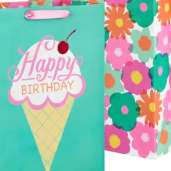 Flowers and Ice Cream 2-Pack Birthday Gift Bag Bundle