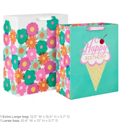 Flowers and Ice Cream 2-Pack Birthday Gift Bag Bundle