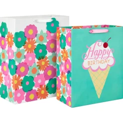 Flowers and Ice Cream 2-Pack Birthday Gift Bag Bundle
