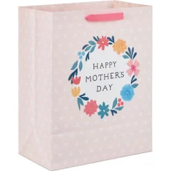 13" Flower Wreath on Pink Large Mother's Day Gift Bag