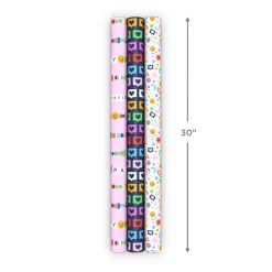 Focus on Fun 3-Pack Assorted Wrapping Paper Roll Bundle, 75 sq. ft. total