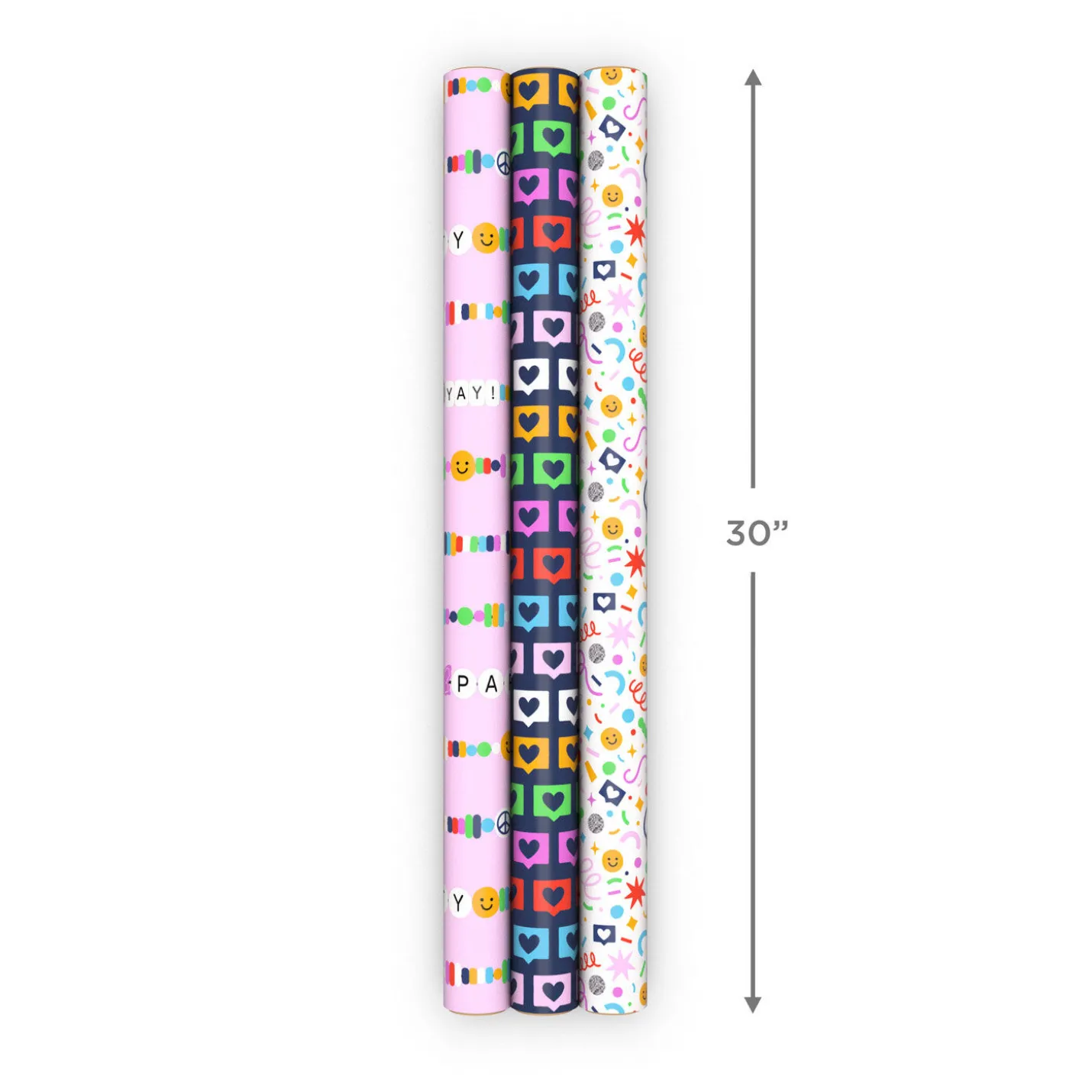 Focus on Fun 3-Pack Assorted Wrapping Paper Roll Bundle, 75 sq. ft. total