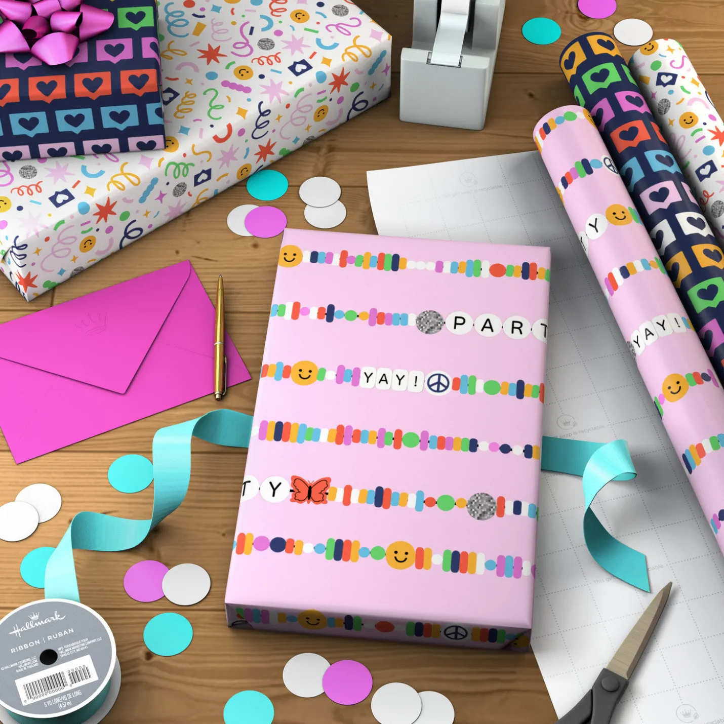 Focus on Fun 3-Pack Assorted Wrapping Paper Roll Bundle, 75 sq. ft. total