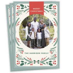 Folk Art Wreath Flat Christmas Photo Card
