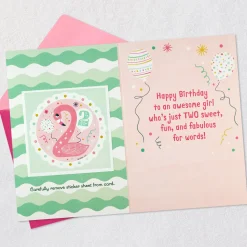For a Fun and Fabulous Girl 2nd Birthday Card With Sticker