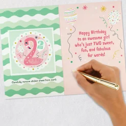 For a Fun and Fabulous Girl 2nd Birthday Card With Sticker
