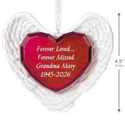 Forever Loved Memorial Heart and Angel Wings Personalized Ornament, Custom Text