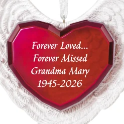 Forever Loved Memorial Heart and Angel Wings Personalized Ornament, Custom Text