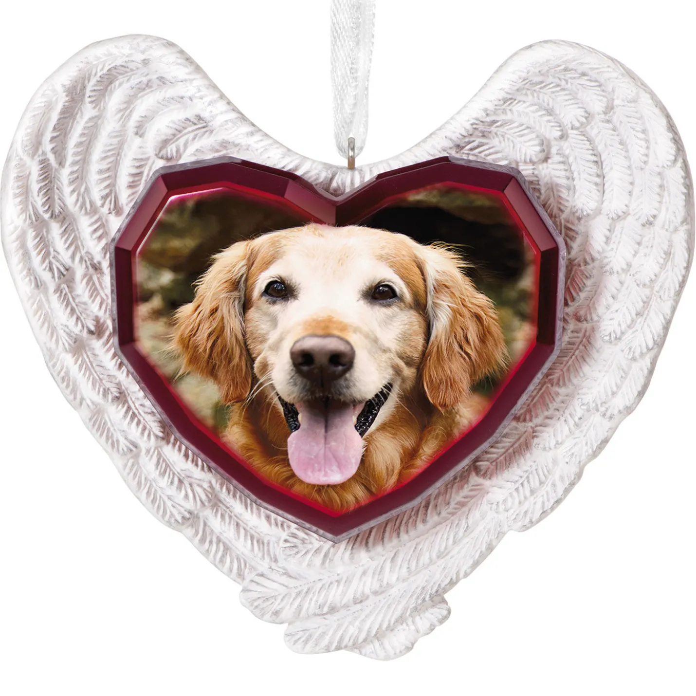 Forever Loved Memorial Heart and Angel Wings Personalized Ornament, Custom Photo