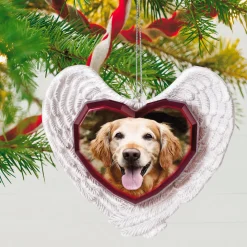 Forever Loved Memorial Heart and Angel Wings Personalized Ornament, Custom Photo