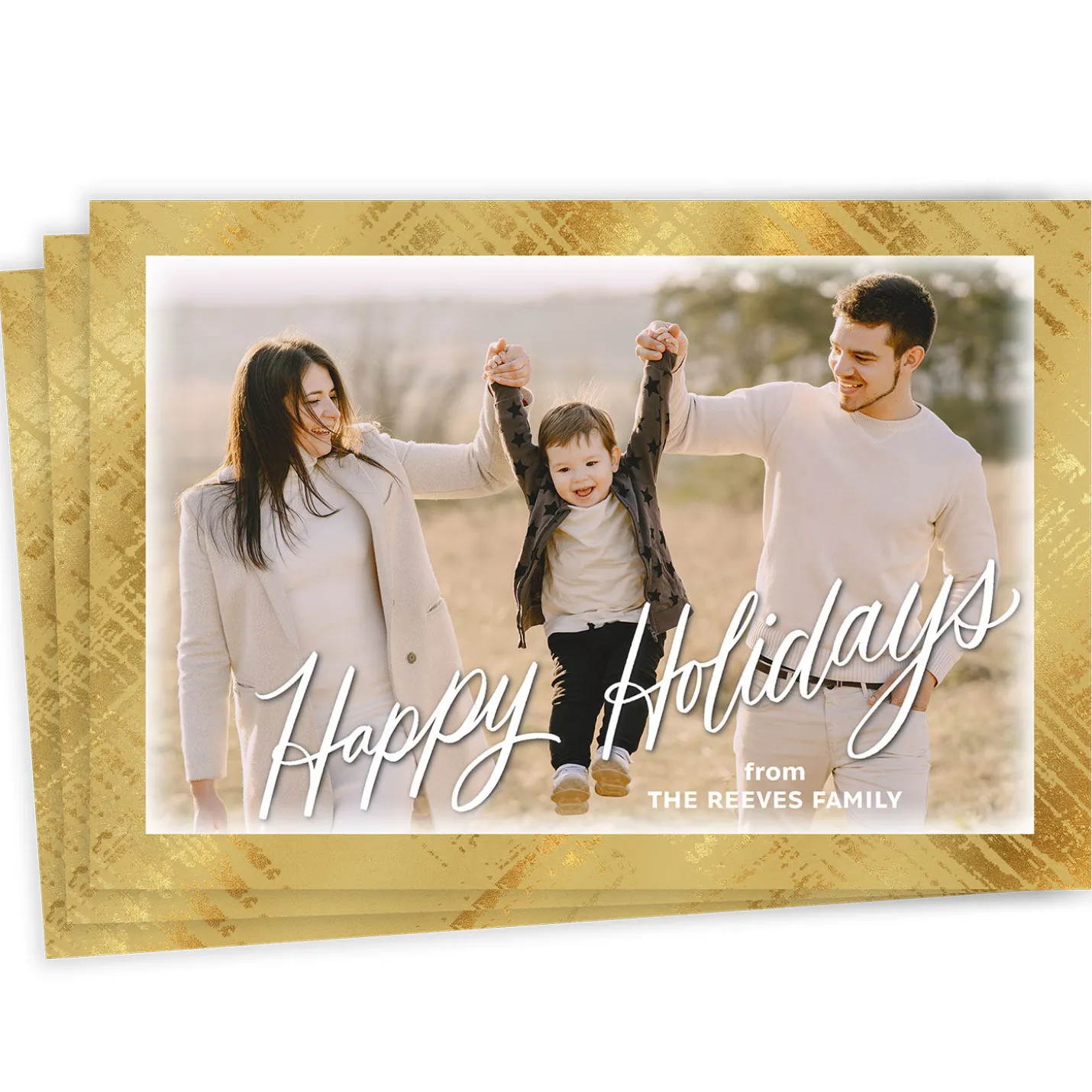 Frosted Gold Frame Flat Holiday Photo Card