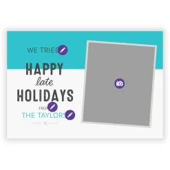 Funny Blue and White Flat Belated Holiday Photo Card