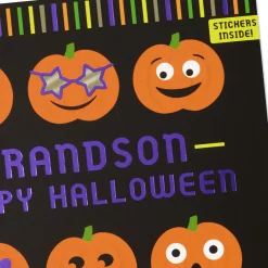 Fun Pumpkin Faces Halloween Card With Stickers for Grandson