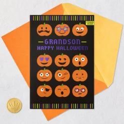 Fun Pumpkin Faces Halloween Card With Stickers for Grandson