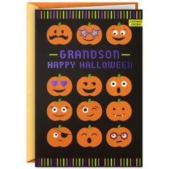 Fun Pumpkin Faces Halloween Card With Stickers for Grandson